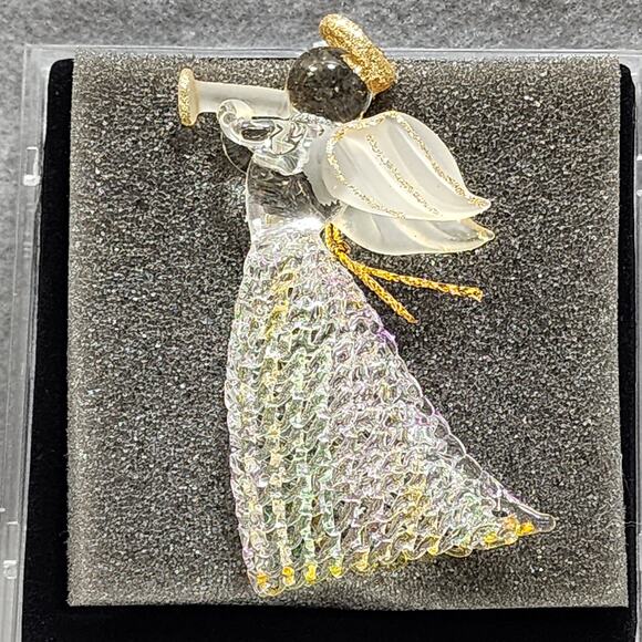 Hand Spun Glass Angel With Horn Christmas Holiday Ornament Box Santa's Workbench - Picture 1 of 15